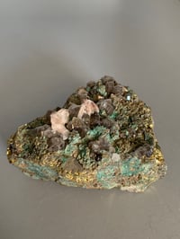 Image 3 of Chalcopyrite and Smoky Quartz Cluster with Calcite
