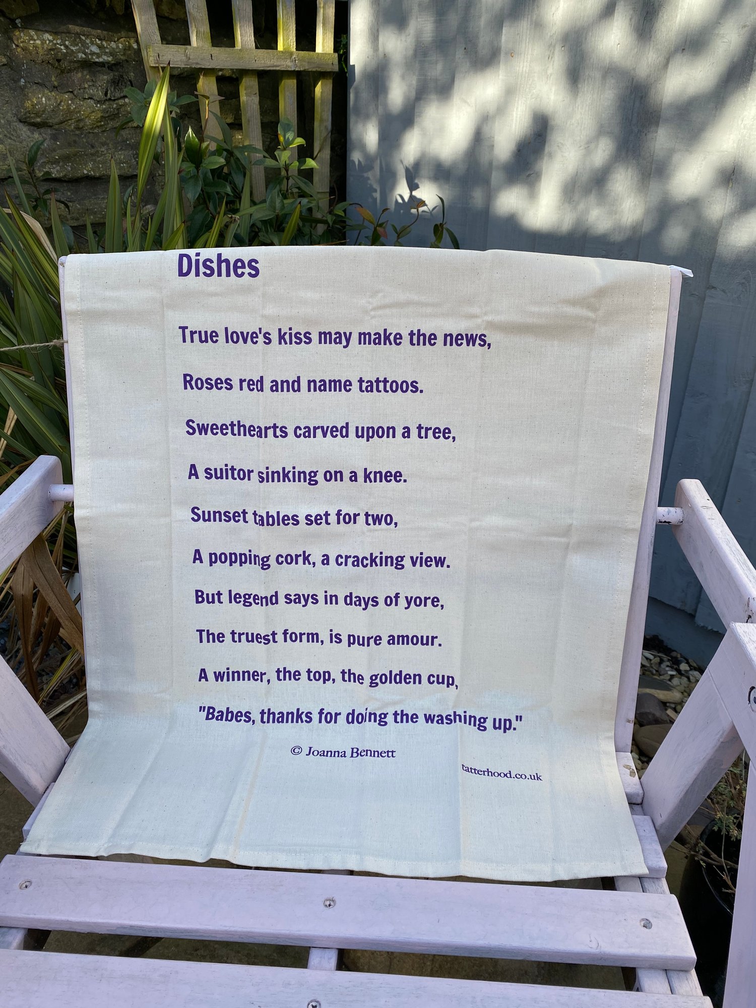 Image of 'Dishes' Poem 100% Organic Natural Cotton Screen Printed Tea Towel 