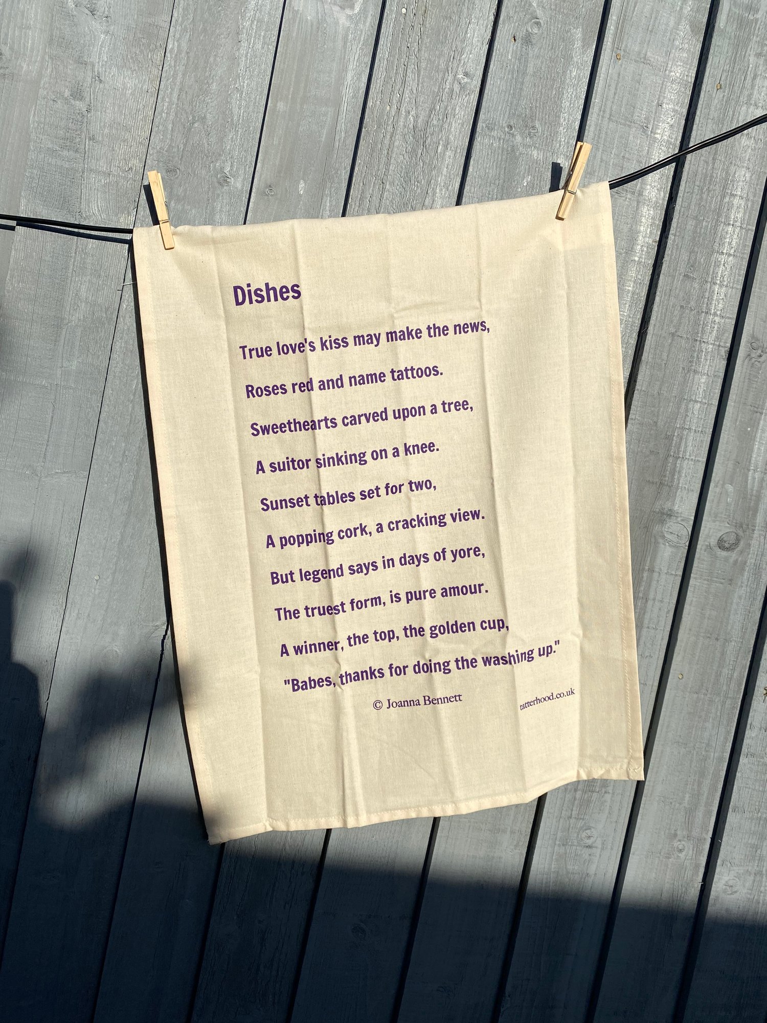 Image of 'Dishes' Poem 100% Organic Natural Cotton Screen Printed Tea Towel 