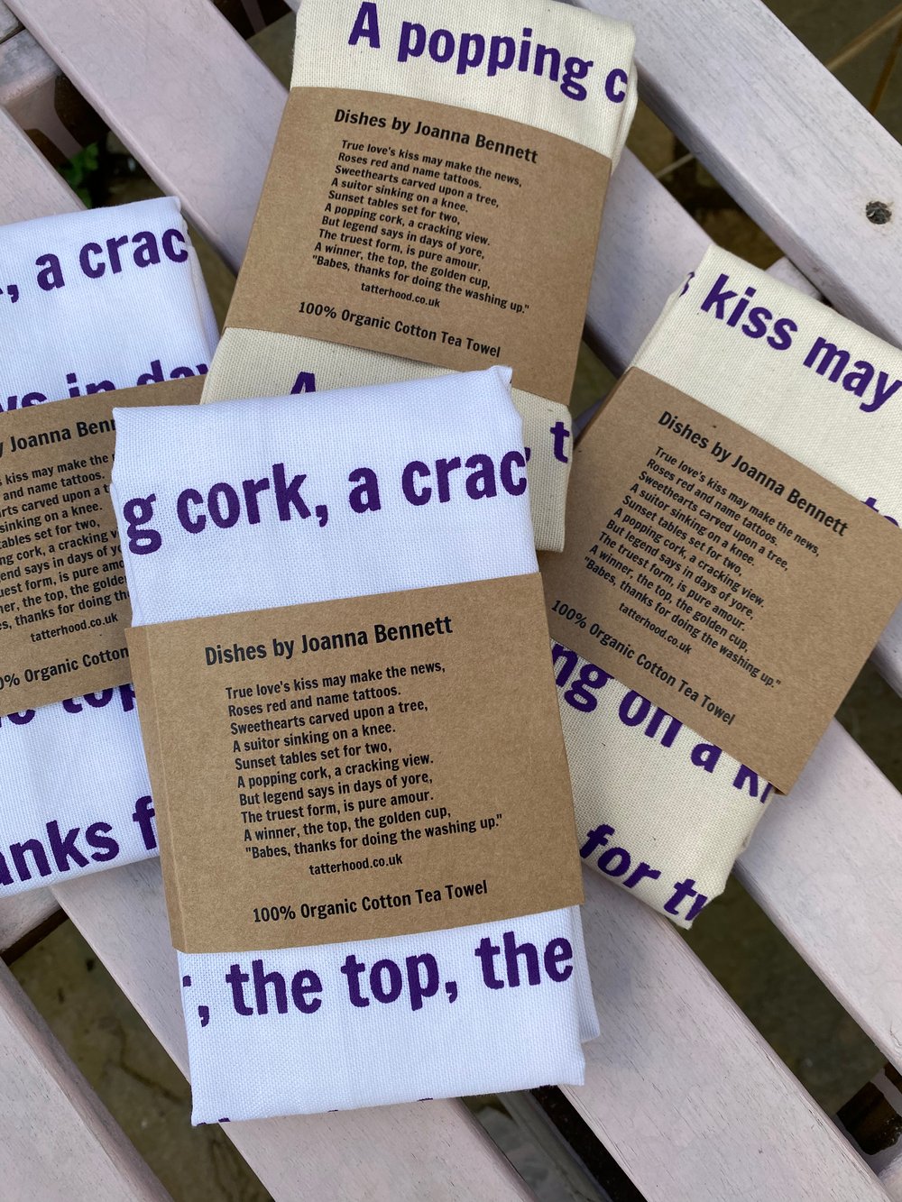 Image of 'Dishes' Poem 100% Organic White Cotton Screen Printed Tea Towel 