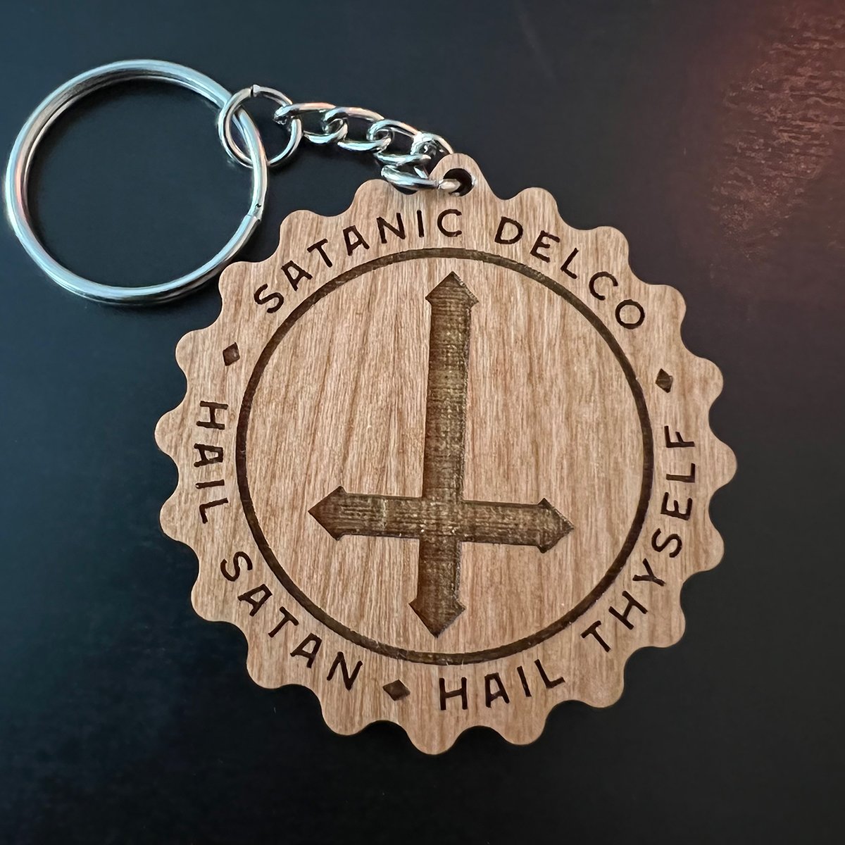 Wooden Cross in Circle Keychain