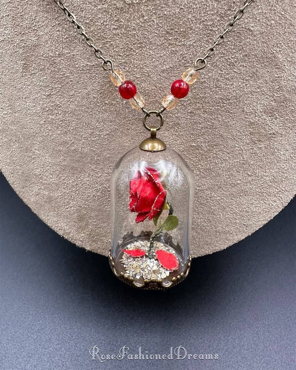 Enchanted Rose Glass Dome Necklace