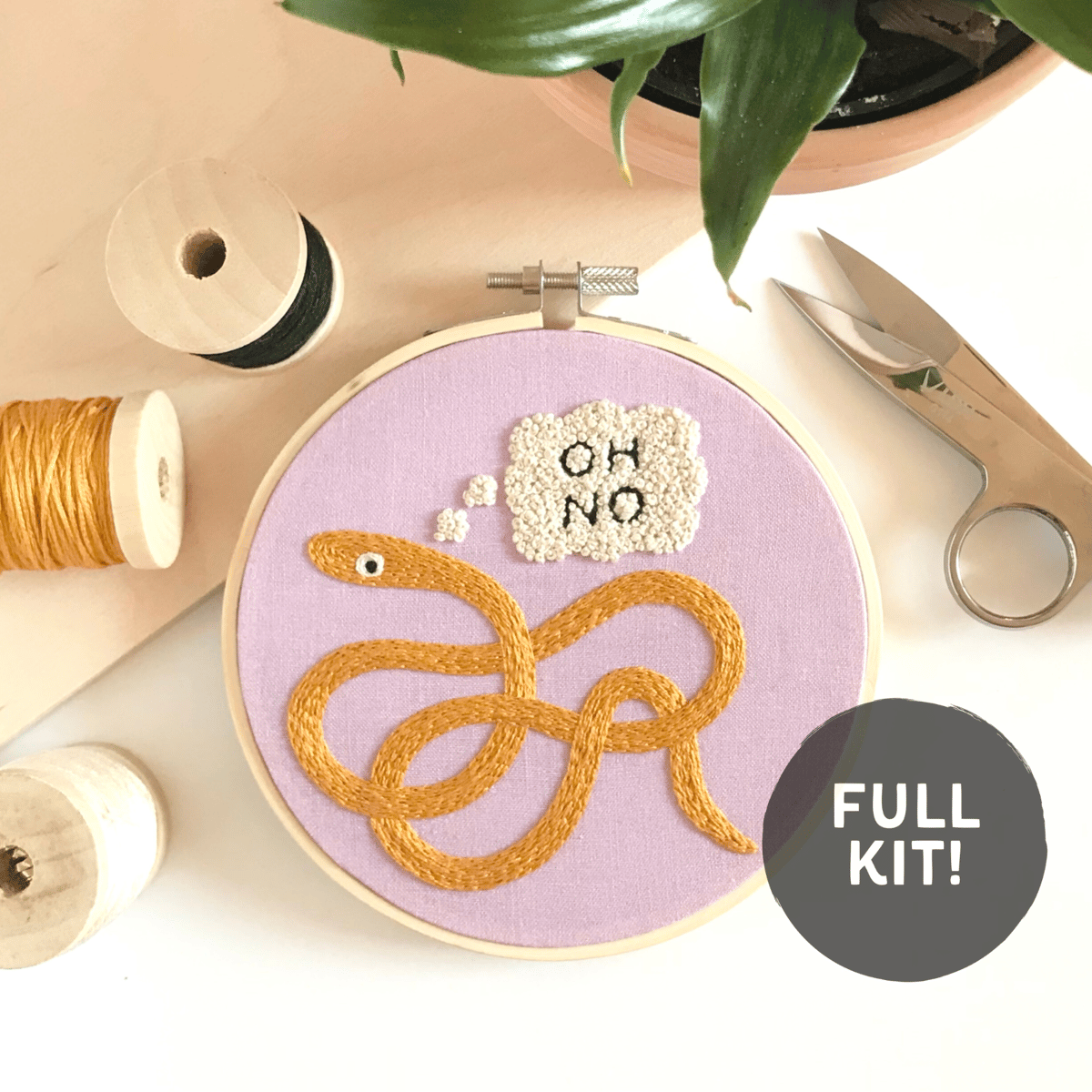 "Oh No" - Tangled Snake - Hand Embroidery Kit - FULL KIT!