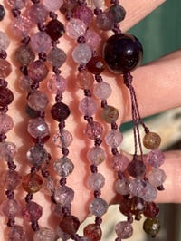 Image 4 of Rainbow Spinel Mini Mala with Purple Garnet Guru Bead, Rainbow Spinel 108 Beads Japa Mala