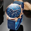 LIGE Luxury Quartz Watch for Men Blue Dial Watches Sports Watches Moon Phase Chronograph Mesh Belt 