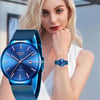 LIGE Womens Watches Top Brand Luxury Analog Quartz Watch Women Full Blue Mesh Stainless Steel 
