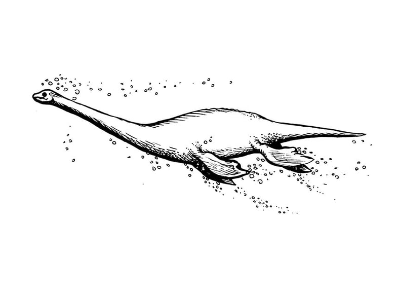 Image of Ghost Dinosaur inked original 5x7 artwork