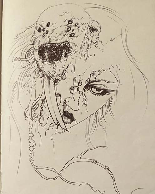 Image of Moleskin woman bic pen drawing 