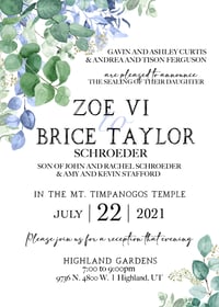 Eucalyptus, Greenery, Dusty Blue Wedding Invitation