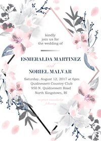 Wispy Pink & Gray Flower Wedding Invitation