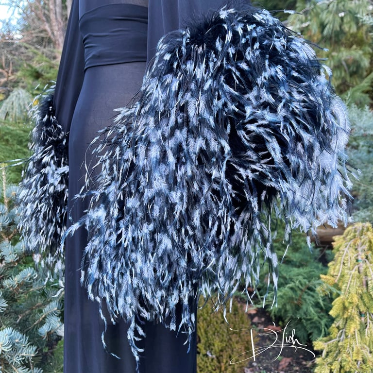 Black Sheer "Selene" Black/White Ostrich Dressing Gown Image 4