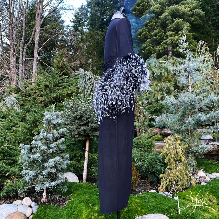 Black Sheer "Selene" Black/White Ostrich Dressing Gown Image 3