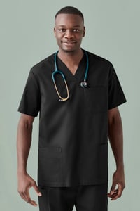 Gents Tokyo Scrub top with Box Hill Institute logo - Dental (black) & OTT (navy)