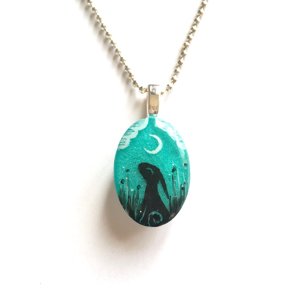 Moon Gazing Hare Mini Turquoise Resin Pendant