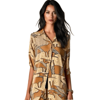 Image 1 of Vintage 90s Tan and Brown Abstract Shirt Dress Tunic Top - Size L - Beverly Rose