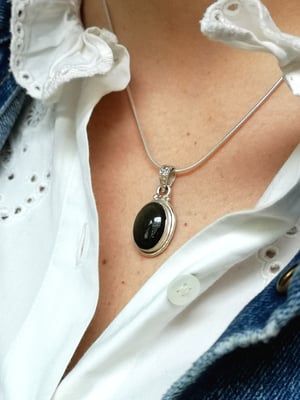 Image of Pendentif obsidienne noire dorée - ref. 8532