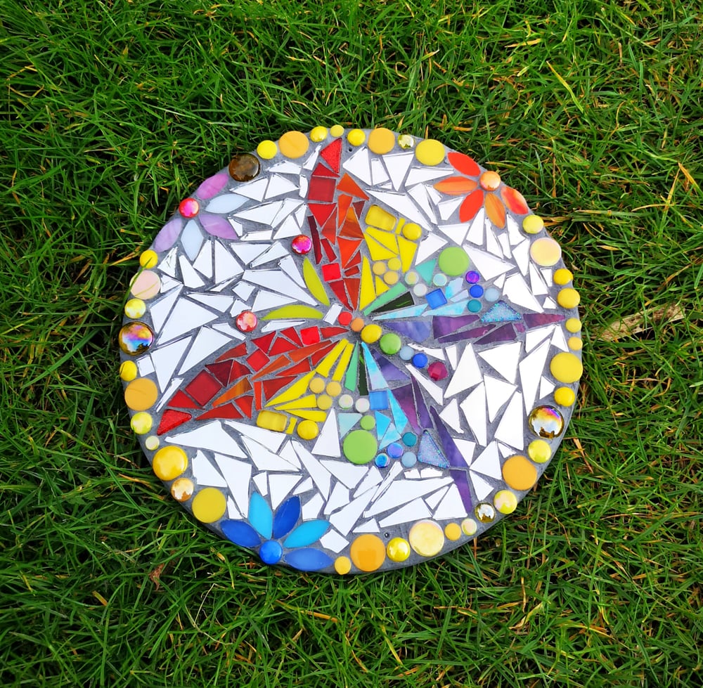 Image of Rainbow Butterfly Mosaic for indoor and outdoor use. 