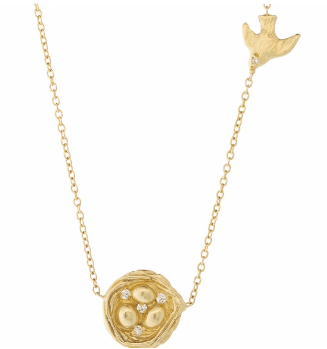 Image of 14 kt Gold and Diamonds Bird and Nest Necklace 