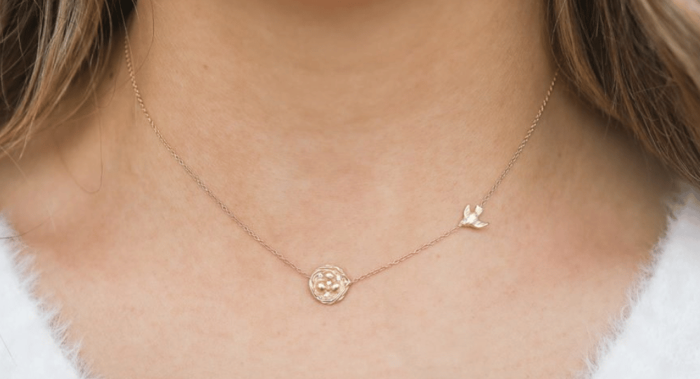 Image of 14 kt Gold and Diamonds Bird and Nest Necklace (Back in stock!)