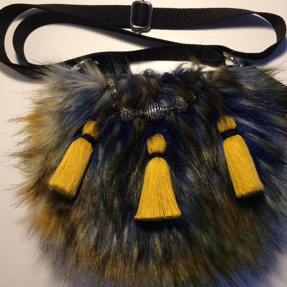 Image of 'Sporkin' Crossbody, Shoulder or Waist Sporran style faux fur bag - blue