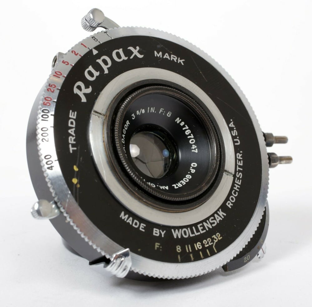 Image of Goerz W. A. Dagor 3 5/8" [90mm] F8 Lens in factory mounted Rapax Shutter