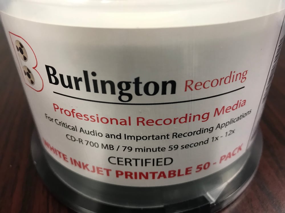 Image of Burlington Recording 80 Min Pro CD-R CERTIFIED Inkjet Printable 1x-12x 50 PK
