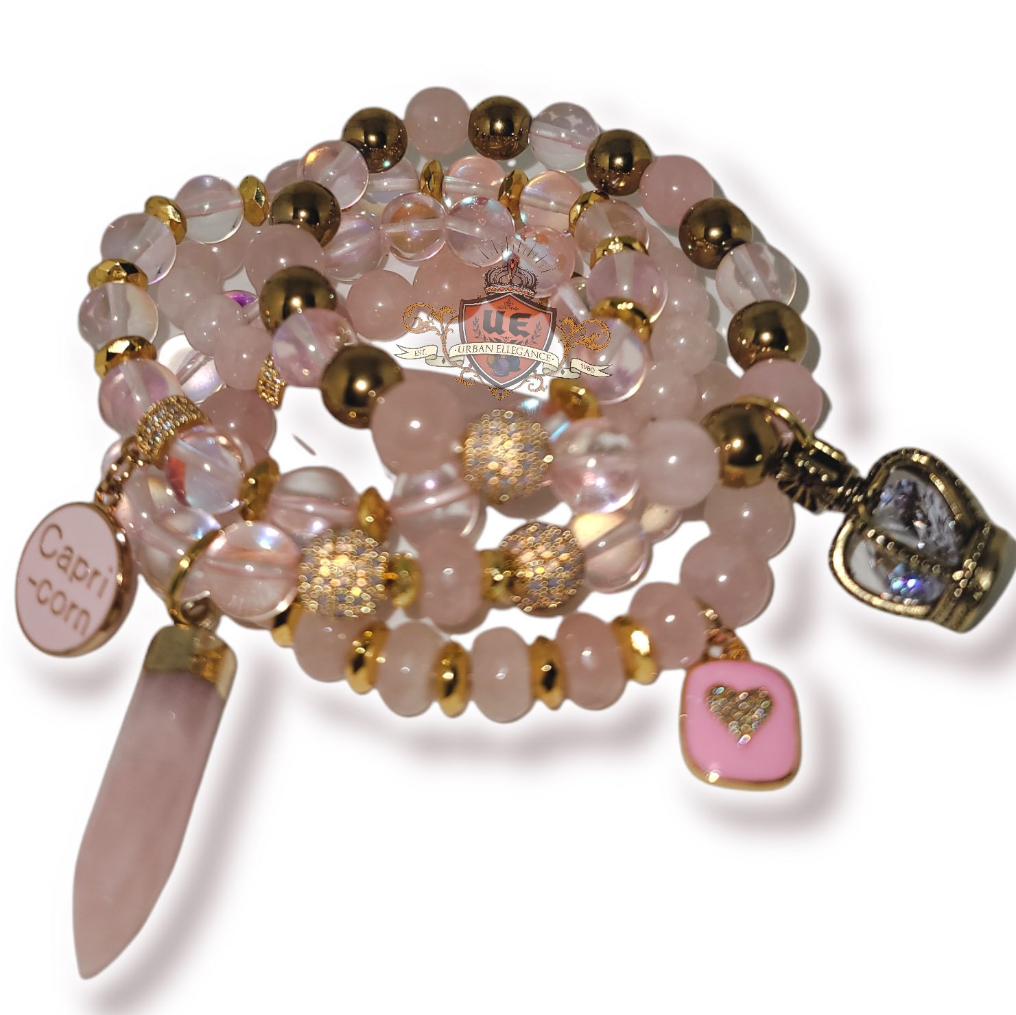 Image of Aurora Borealis Pink Rose Quartz 5pc Set