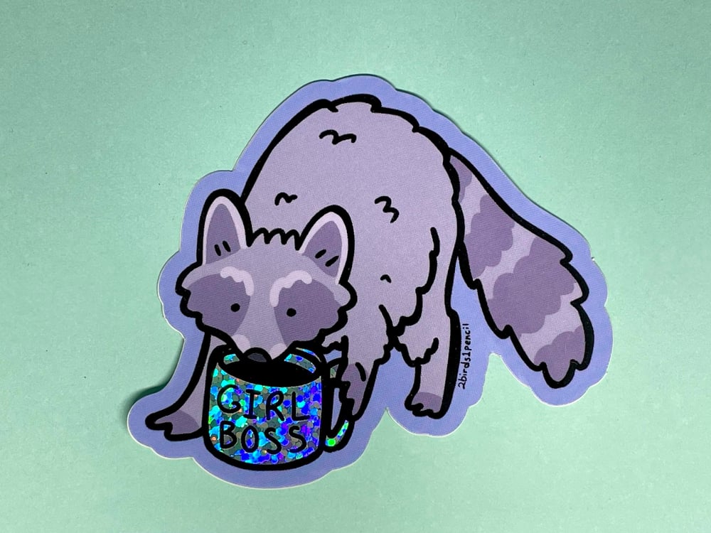 Image of Girl Boss Raccoon glitter vinyl sticker
