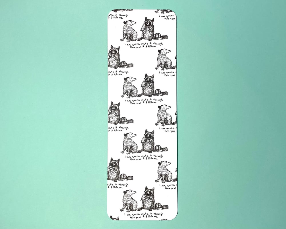Image of Possum and raccoon "This Year" bookmark