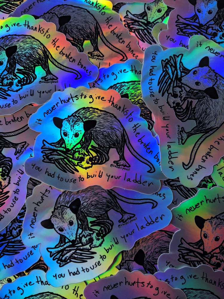 Image of Holographic Possum Vinyl Sticker - Inspired by lyrics from the Mountain Goats