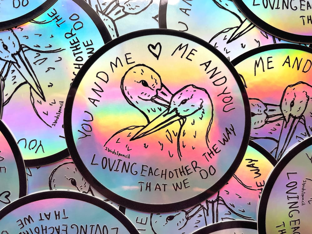 Image of Holographic Storks in Love sticker - inspired by lyrics from the Front Bottoms