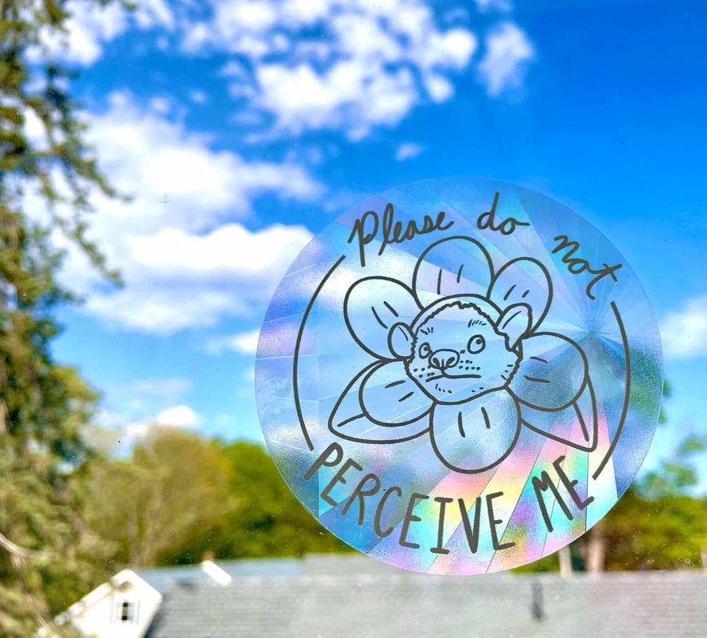 Image of Please do not perceive me - possum suncatcher sticker