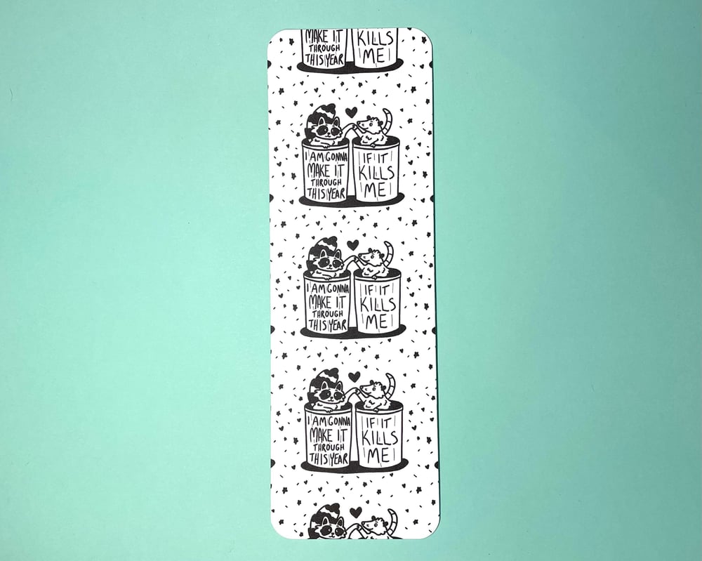 Image of Raccoon and possum in trash cans bookmark