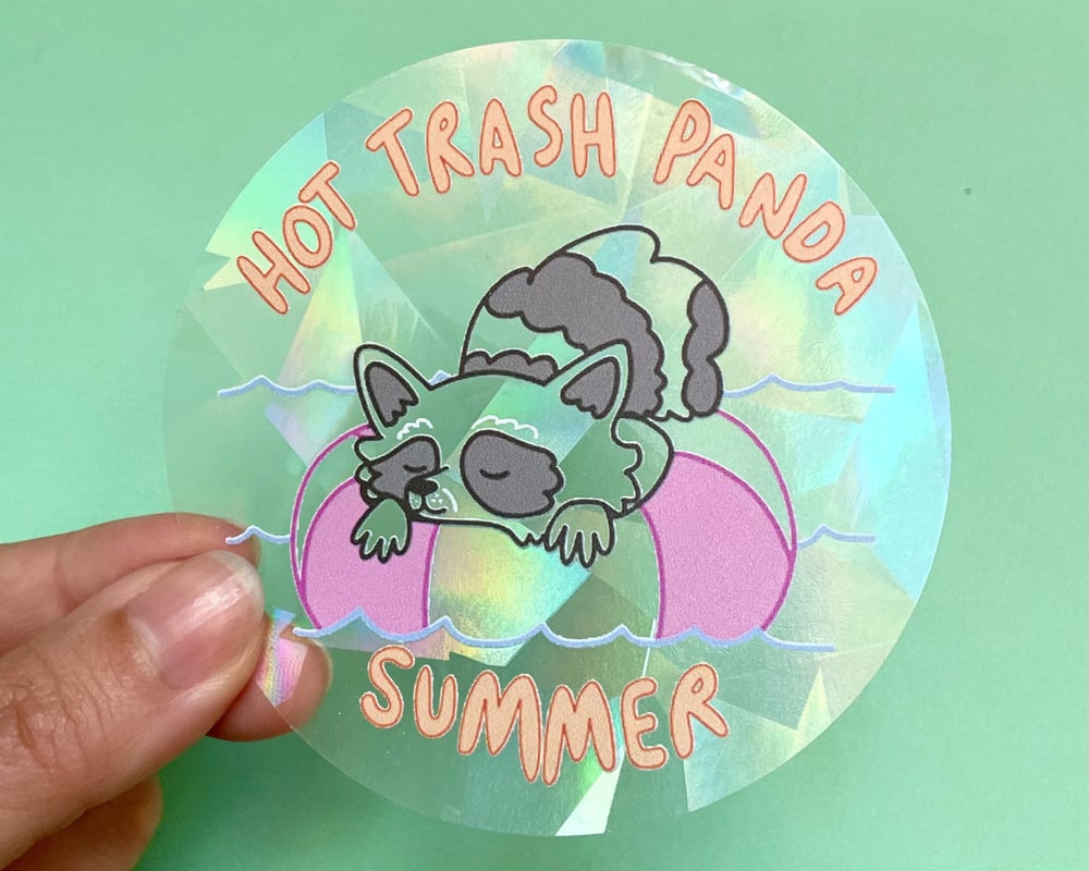 Image of Hot trash panda summer - raccoon suncatcher sticker
