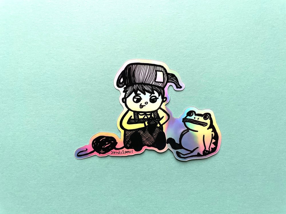 Image of Holographic Greg and Frog sticker - inspired by Over the Garden Wall