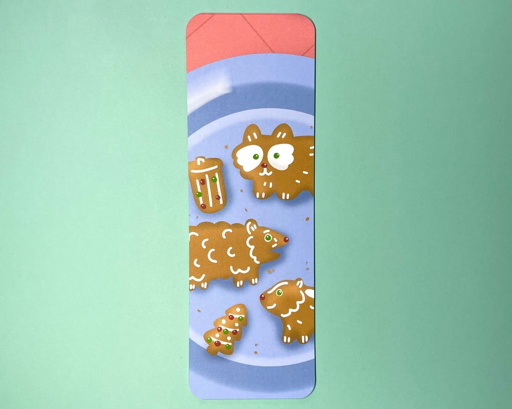 Image of Gingerbread trash cat cookies bookmark