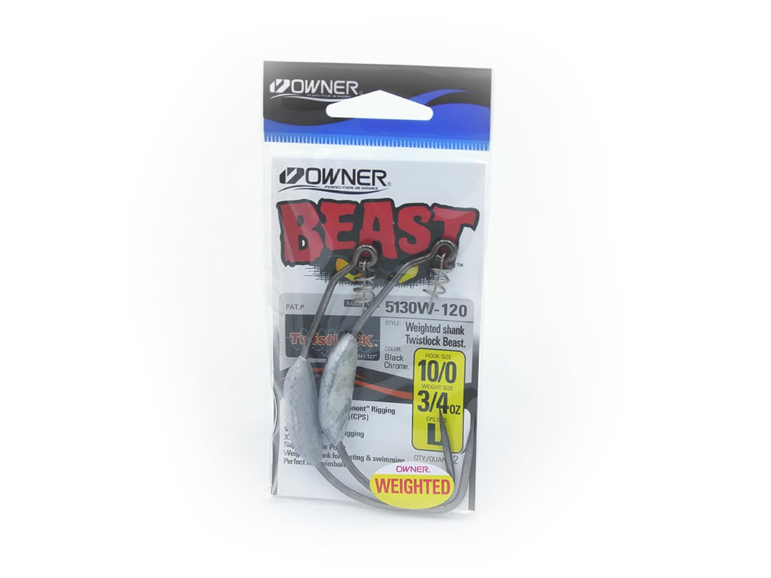 10/0 - 3/4oz Owner Weighted Beast Hooks 2pk.