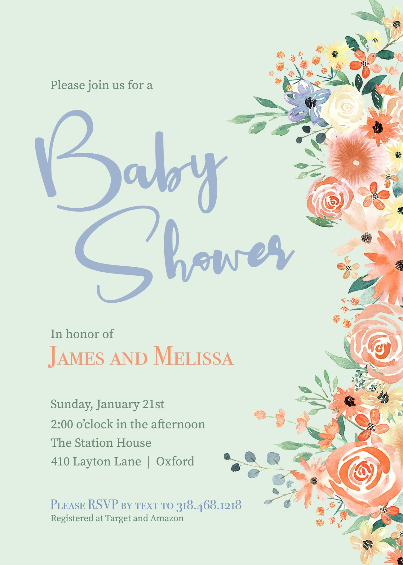 Sage Floral Baby Shower Invitation | Paper Fox Prints