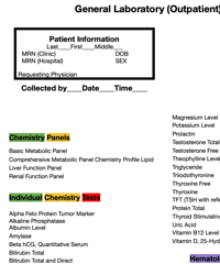 Basic - General Laboratory Color Coded (Order of Draw) Requisition