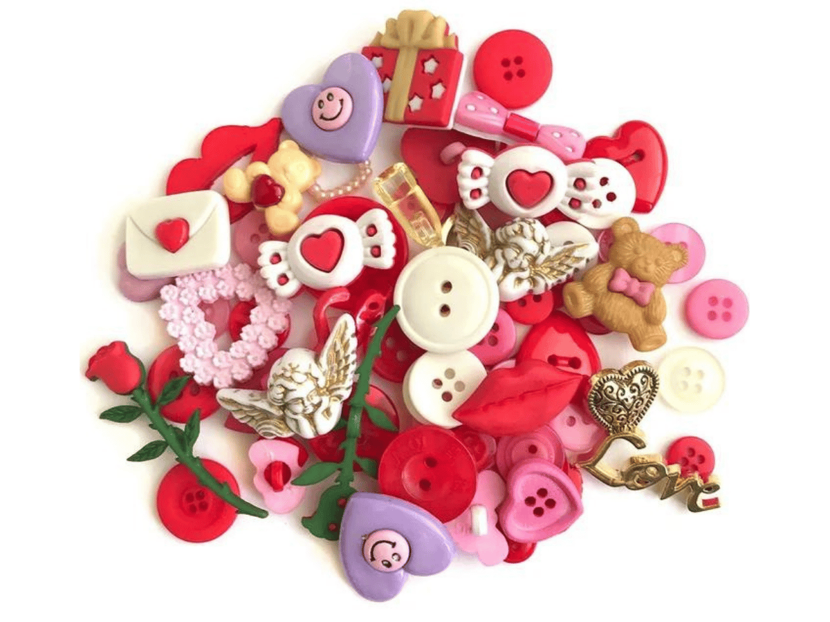  Buttons Galore Flatback Embellishments for Crafts & DIY  Projects - Valentine Conversation Hearts - 24 Embellishments
