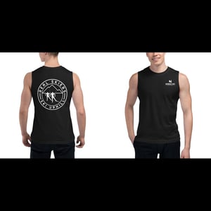 Image of 'Real Skiers Ski Uphill' Unisex Muscle Shirt (Back Print)