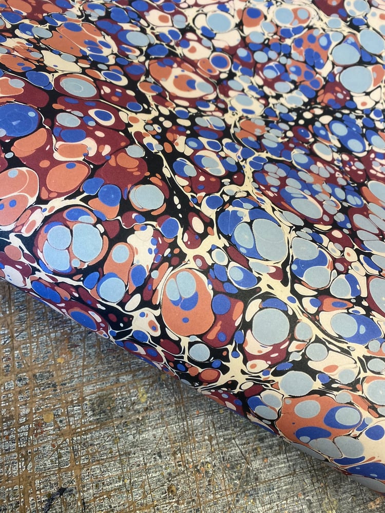 Image of PRINTED Marbled Paper - 'Red & Blue Turkish Spot' 