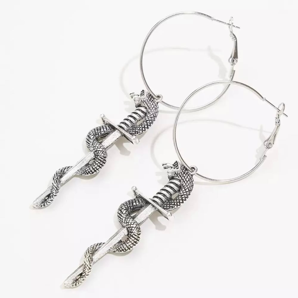 Image of Venom snake and dagger hoop earrings