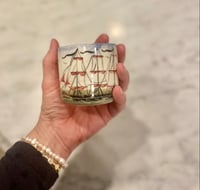 Image 1 of Porcelain Red Sails Handleless Ship Mug SOLD TO MARY W 