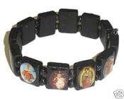 Image of RELIGIOUS CATHOLIC ALL SAINT OVAL IMAGE BLACK WOOD BRACELET