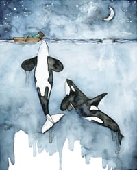 Orca Painting, Watercolor Painting, Whale Painting, Orca and Girl, Killer Whale, Whale Nursery, Whal