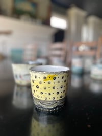 Image 3 of Black, Yellow, and White polka dotted Ship Jar. Sold to Amy 