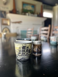 Image 4 of Black, Yellow, and White polka dotted Ship Jar. Sold to Amy 
