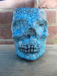 Image 1 of Turquoise Crackle Ceramic Skull Pot