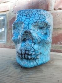 Image 3 of Turquoise Crackle Ceramic Skull Pot